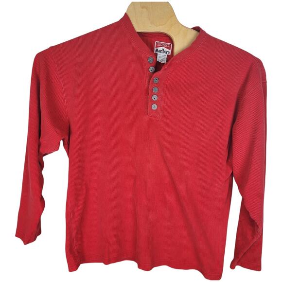 Vintage Men's 90s Marlboro Unlimited Long Sleeve Henley Shirt Ribbed Large L - Picture 1 of 4